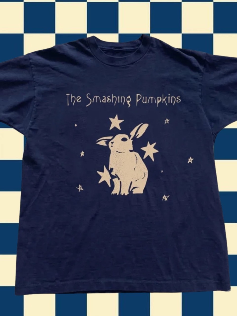 Gildan Navy Blue Tee with Cream Rabbit Graphic - The Smashing Pumpkins